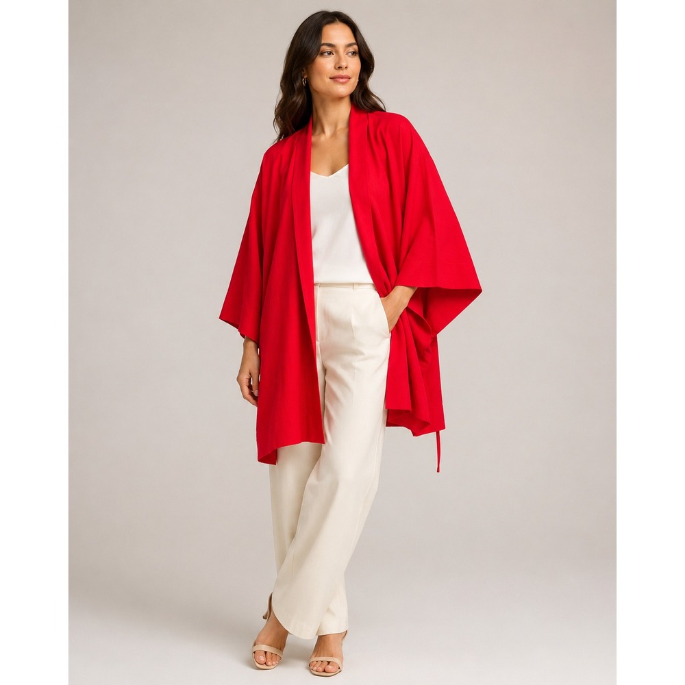 Diane von Furstenberg Red 100% Silk Kimono Wrap Top Size 2 DVF Open Front Tie